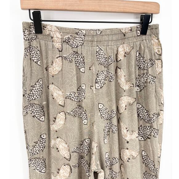 Urban Safari Brown Tan Fish Pattern Boho Flowy Hippie High Waisted Pants Size M - Picture 2 of 6